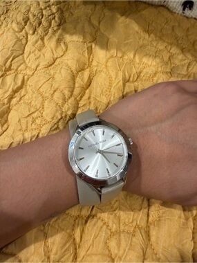 Michael Kors Silver Dial Watch with Light Gray Leather Strap